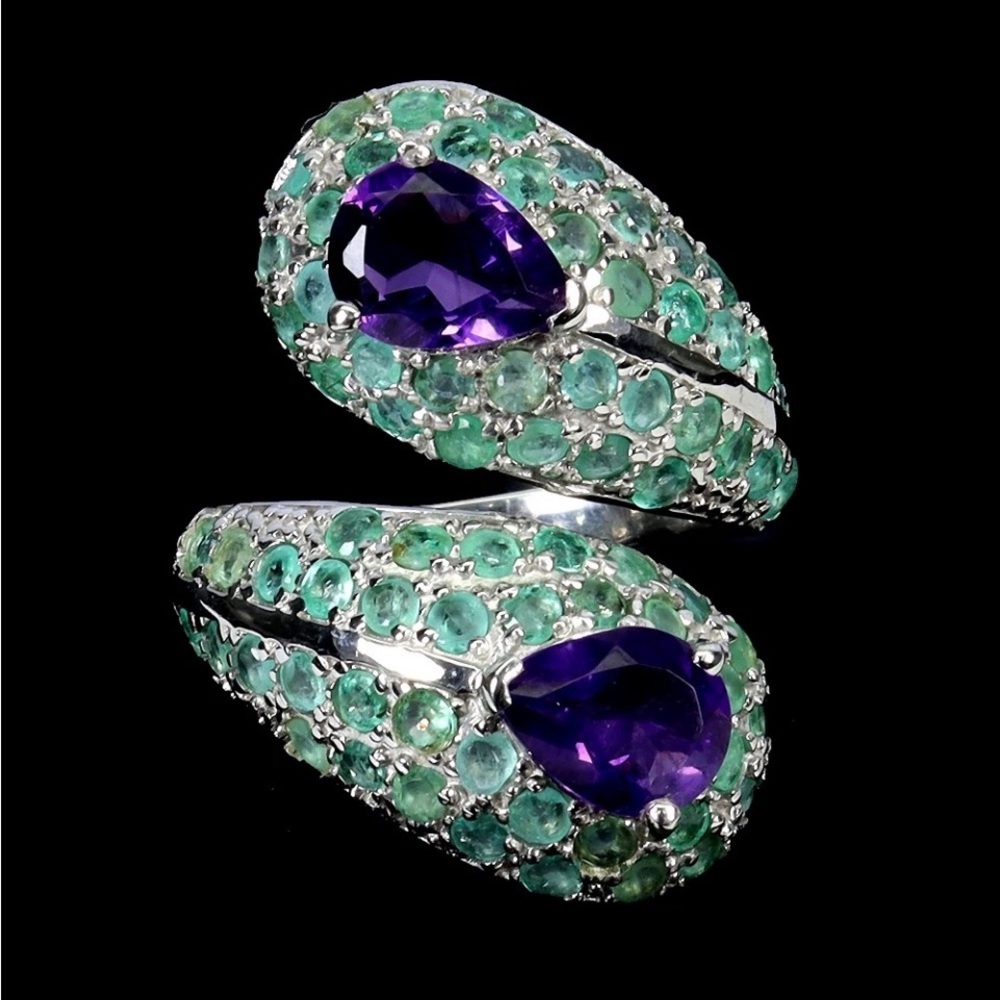 Genuine Pear Shaped Amethyst  & Encrusted With Genuine Emeralds